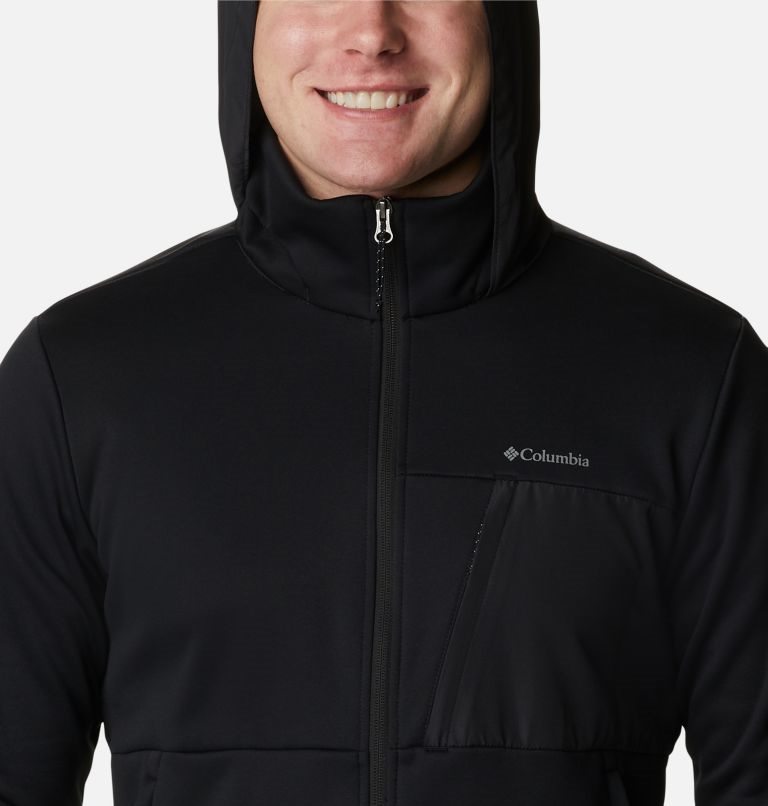 Men's Columbia Out-Shield Dry Full Zip Hooded Fleece Jackets Black | CA-P068A