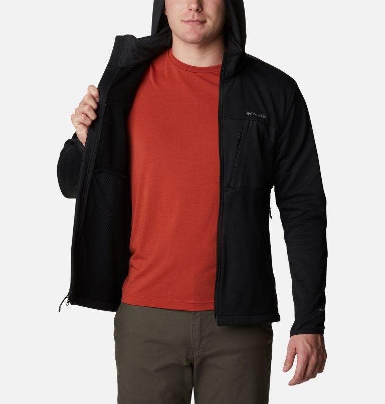 Men's Columbia Out-Shield Dry Full Zip Hooded Fleece Jackets Black | CA-P068A