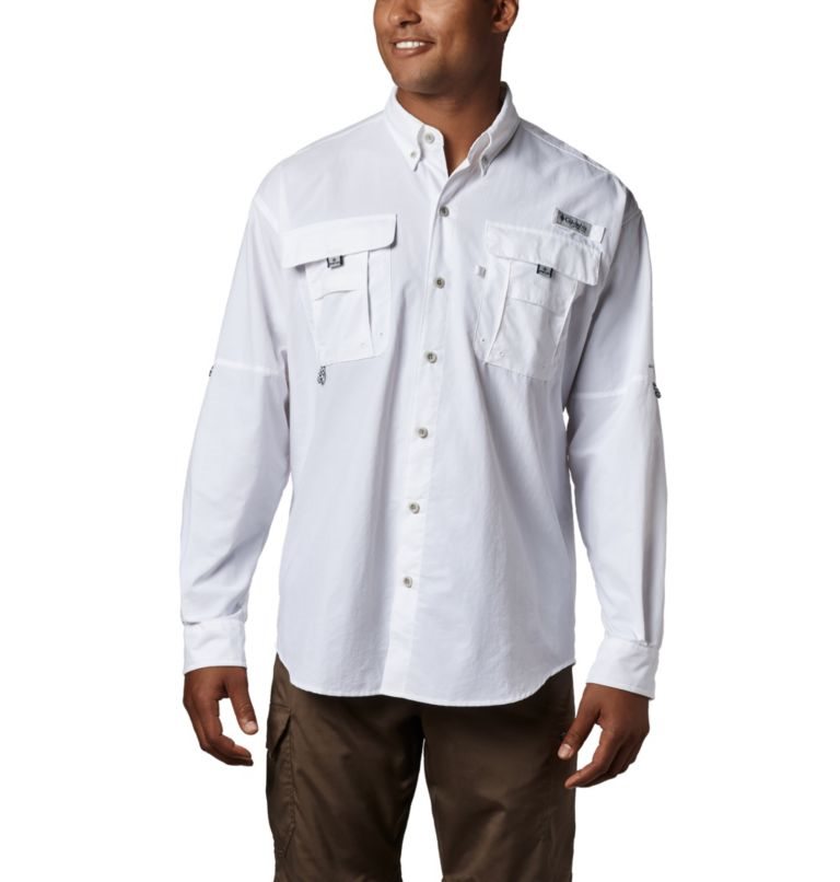 Men\'s Columbia PFG Bahama II Long Sleeve Shirts White | CA-HA5L4