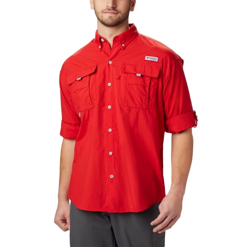 Men's Columbia PFG Bahama II Long Sleeve Shirts Red | CA-Q0385