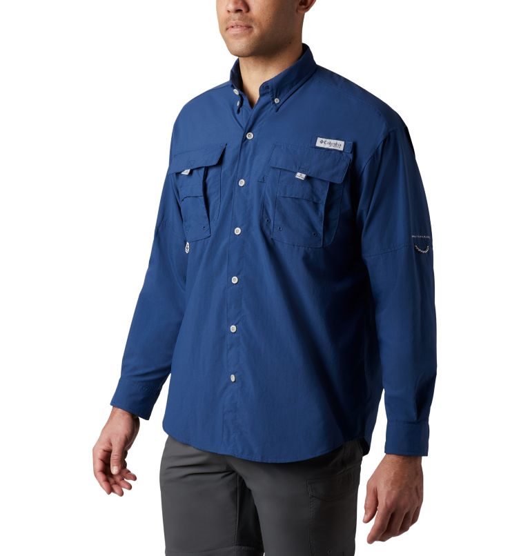 Men\'s Columbia PFG Bahama II Long Sleeve Shirts Blue | CA-X106L