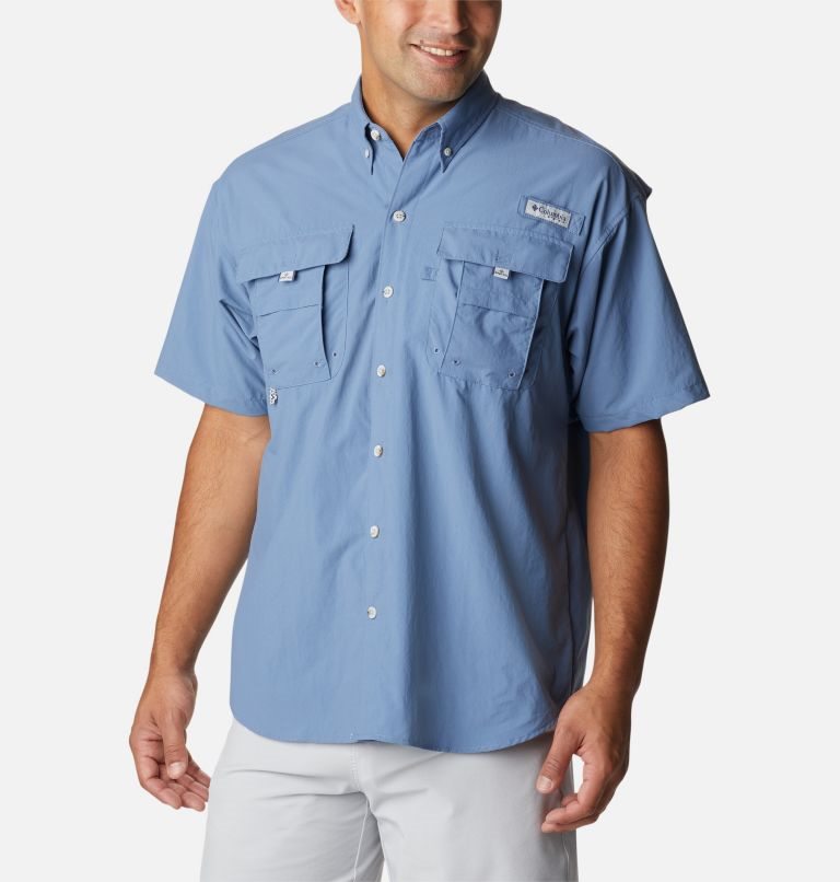 Men\'s Columbia PFG Bahama II Short Sleeve Shirts Light Blue | CA-C4CAL