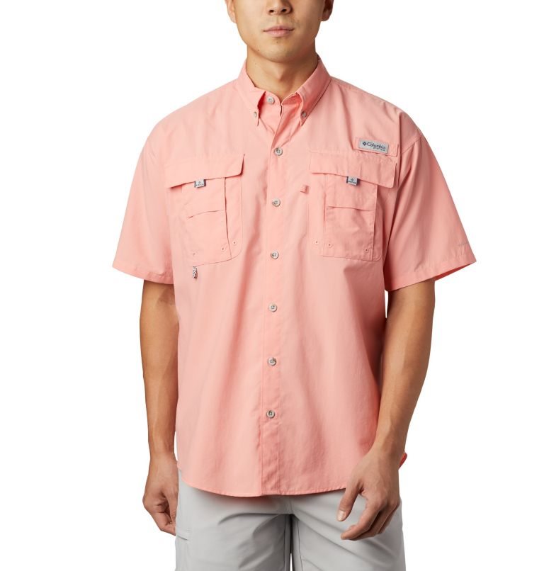 Men\'s Columbia PFG Bahama II Short Sleeve Shirts Pink | CA-E1L46