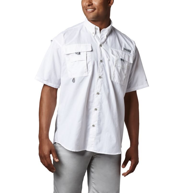 Men\'s Columbia PFG Bahama II Short Sleeve Shirts White | CA-G3AC8