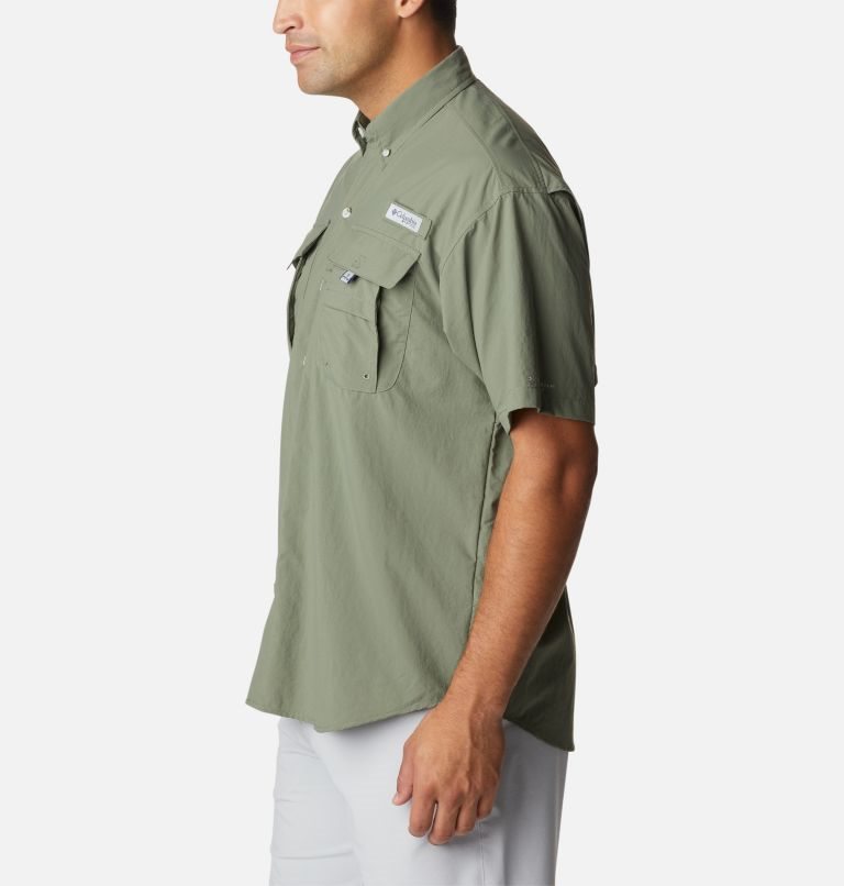 Men's Columbia PFG Bahama II Short Sleeve Shirts Olive | CA-M1C0A