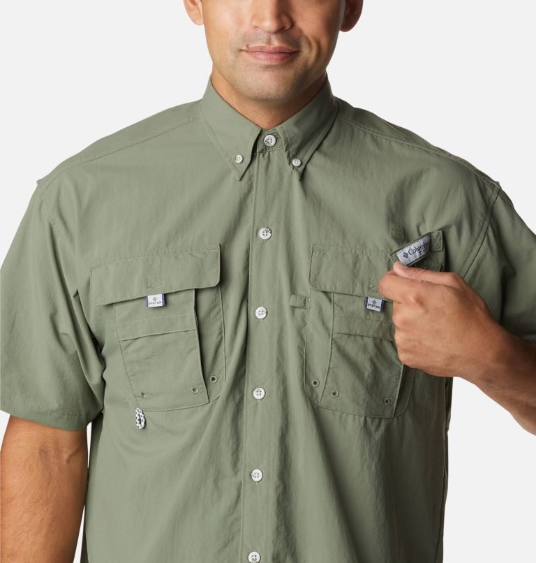 Men's Columbia PFG Bahama II Short Sleeve Shirts Olive | CA-M1C0A