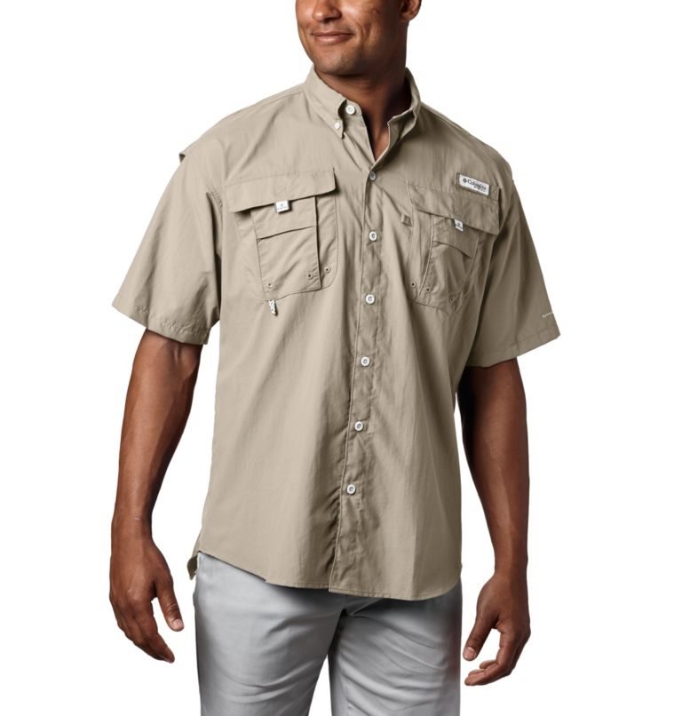 Men\'s Columbia PFG Bahama II Short Sleeve Shirts Khaki | CA-V0AL1