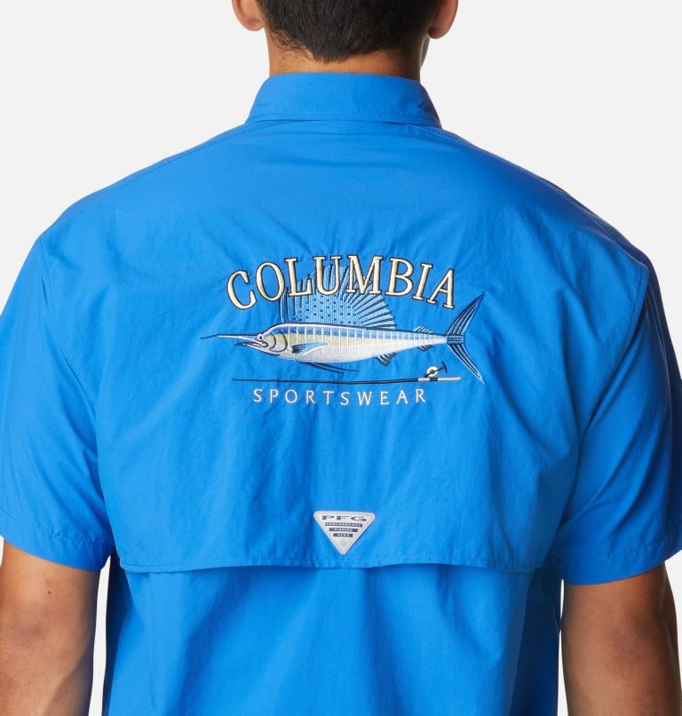 Men's Columbia PFG Bahama Icon Short Sleeve Shirts Blue | CA-E6L15