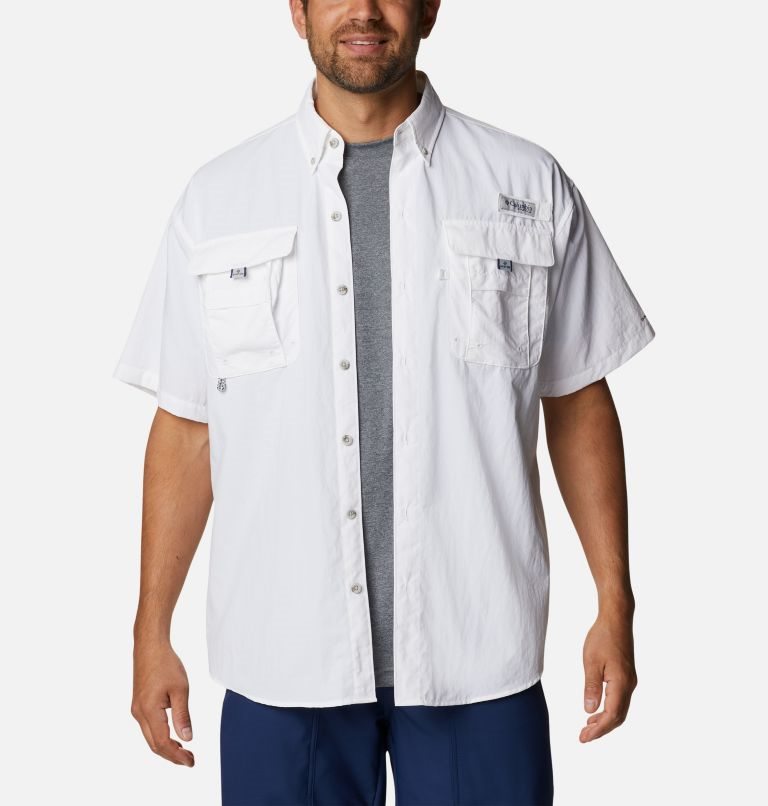 Men's Columbia PFG Bahama Icon Short Sleeve Shirts White | CA-L4180