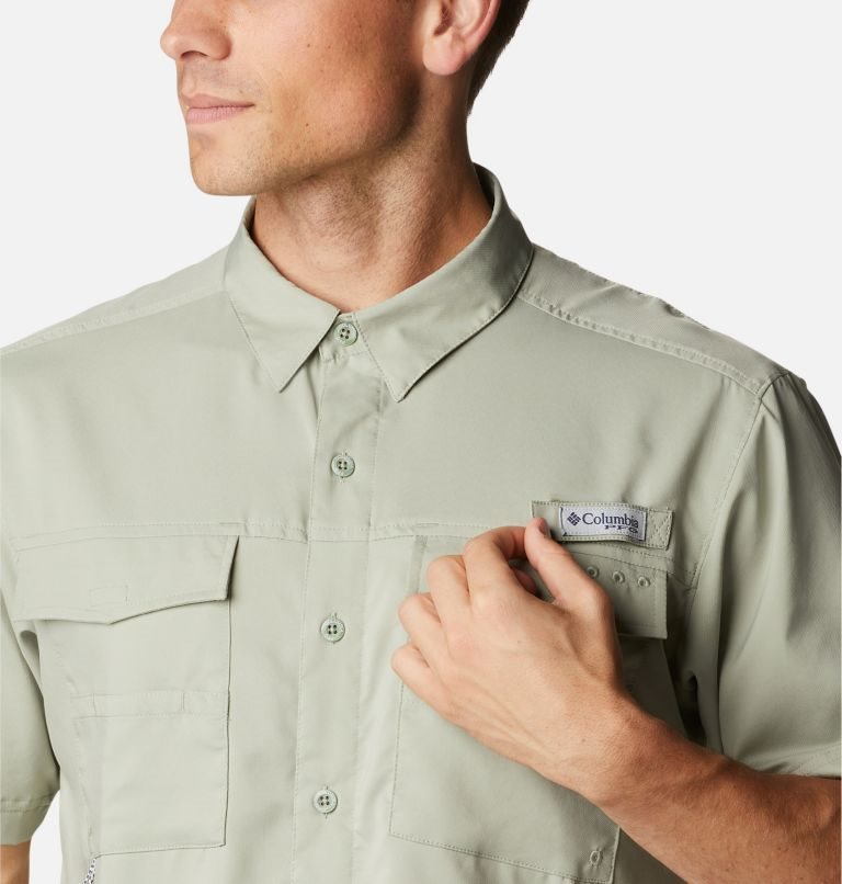 Men's Columbia PFG Blood and Guts IV Woven Short Sleeve Shirts Olive | CA-B5A41