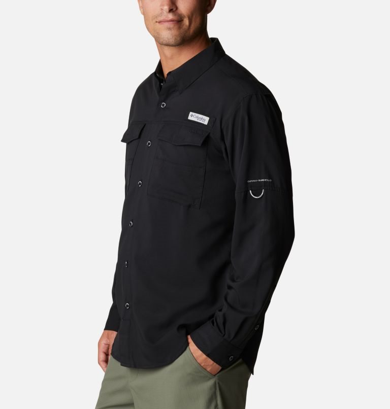 Men's Columbia PFG Blood and Guts IV Woven Long Sleeve Shirts Black | CA-E6A08