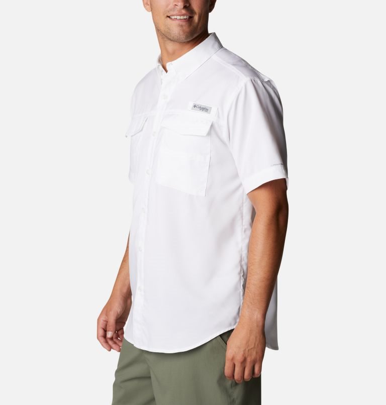 Men's Columbia PFG Blood and Guts IV Woven Short Sleeve Shirts White | CA-ELAC5