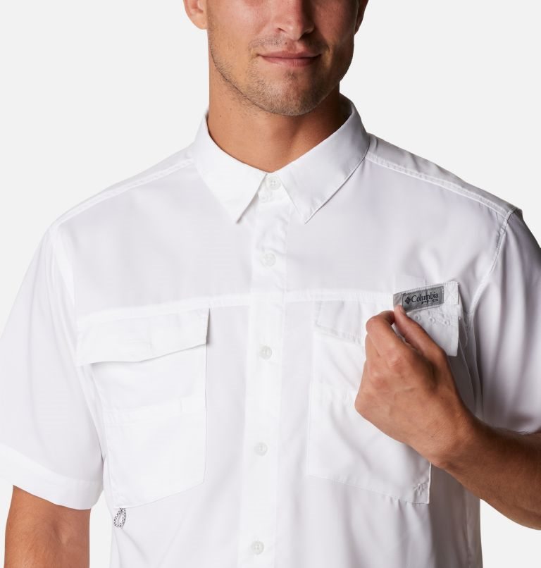 Men's Columbia PFG Blood and Guts IV Woven Short Sleeve Shirts White | CA-ELAC5