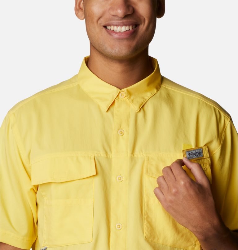 Men's Columbia PFG Blood and Guts IV Woven Short Sleeve Shirts Yellow | CA-H065L