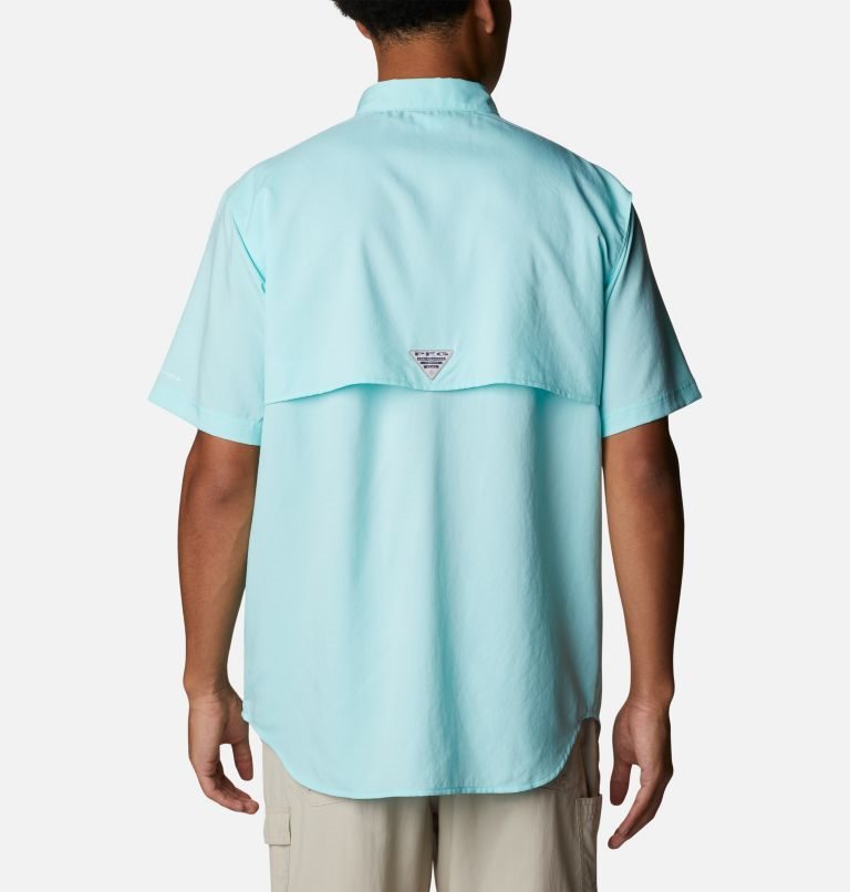 Men's Columbia PFG Blood and Guts IV Woven Short Sleeve Shirts Turquoise | CA-Y83CL