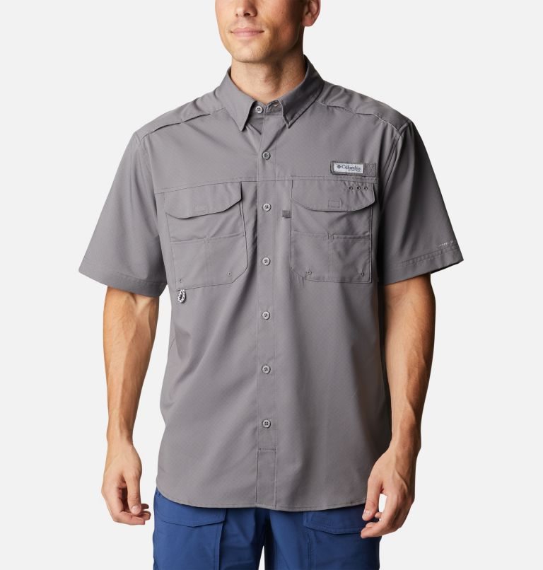 Men\'s Columbia PFG Blood and Guts Zero Woven Short Sleeve Shirts Grey | CA-X5AL4