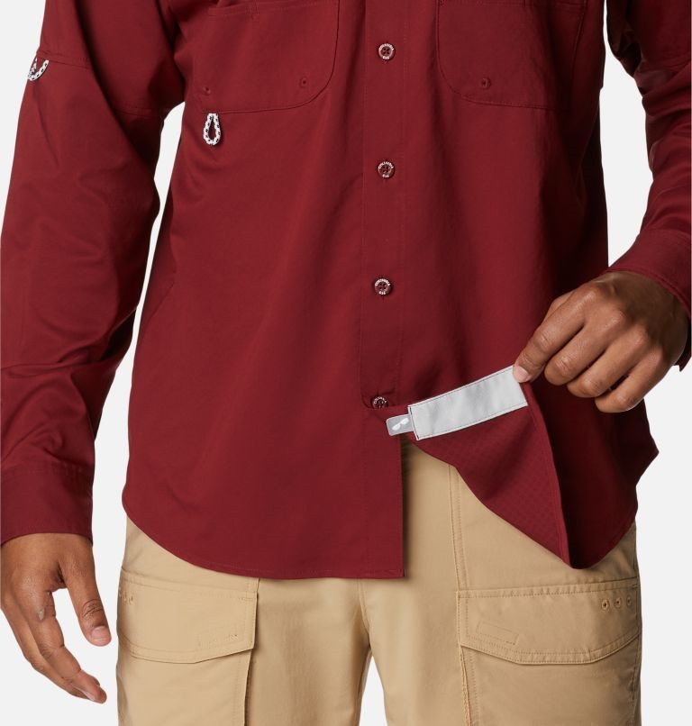 Men's Columbia PFG Blood and Guts Zero Woven Long Sleeve Shirts Red | CA-YC1L5