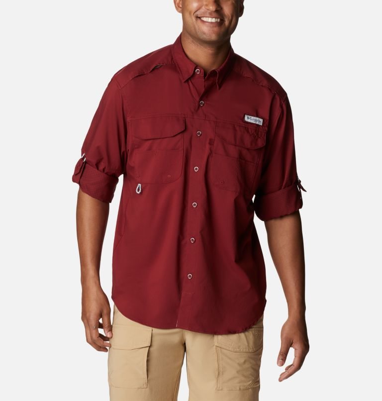 Men's Columbia PFG Blood and Guts Zero Woven Long Sleeve Shirts Red | CA-YC1L5