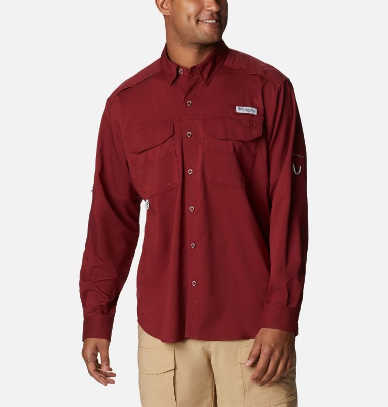 Men\'s Columbia PFG Blood and Guts Zero Woven Long Sleeve Shirts Red | CA-YC1L5