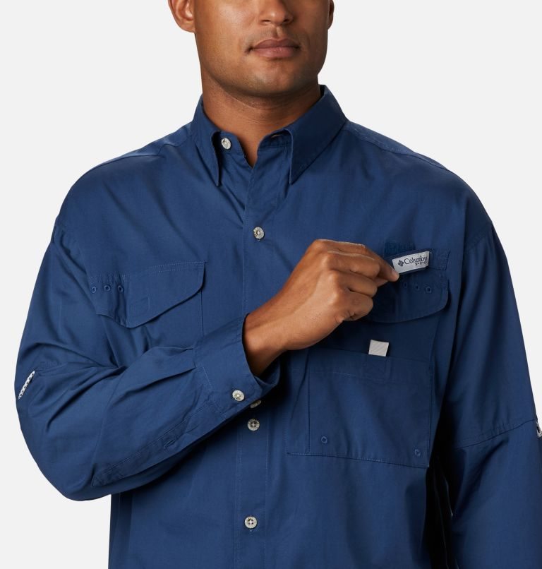 Men's Columbia PFG Bonehead Long Sleeve Shirts Navy | CA-D5LA4