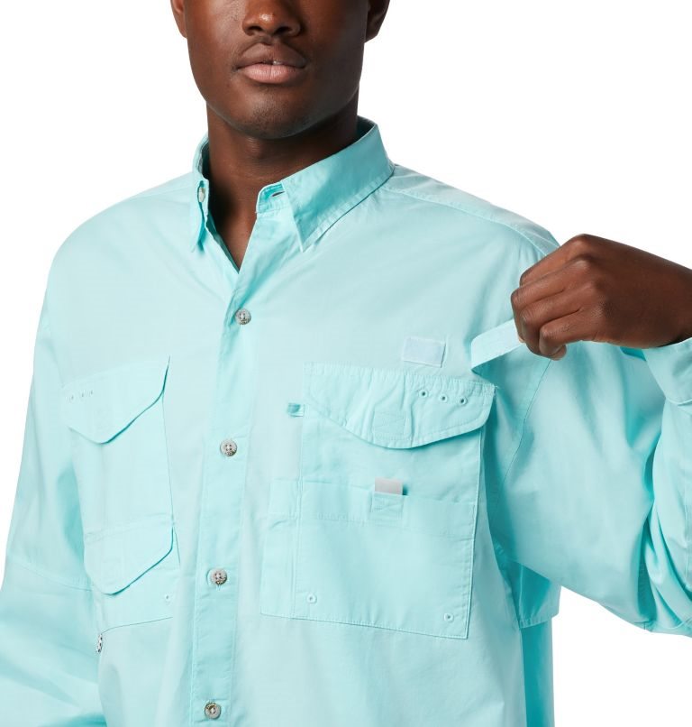 Men's Columbia PFG Bonehead Long Sleeve Shirts Turquoise | CA-L4183