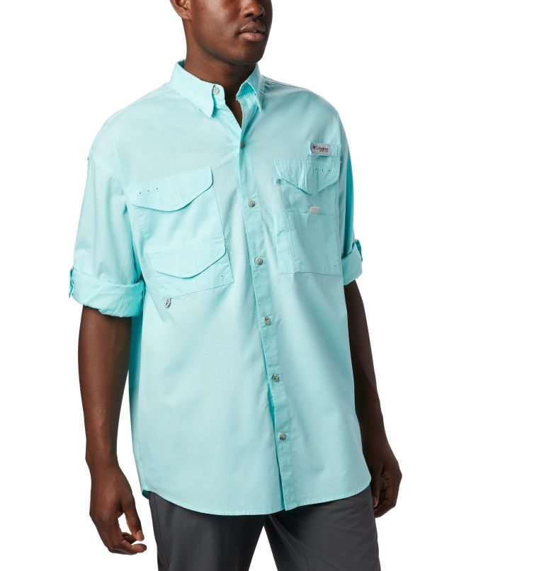 Men's Columbia PFG Bonehead Long Sleeve Shirts Turquoise | CA-L4183