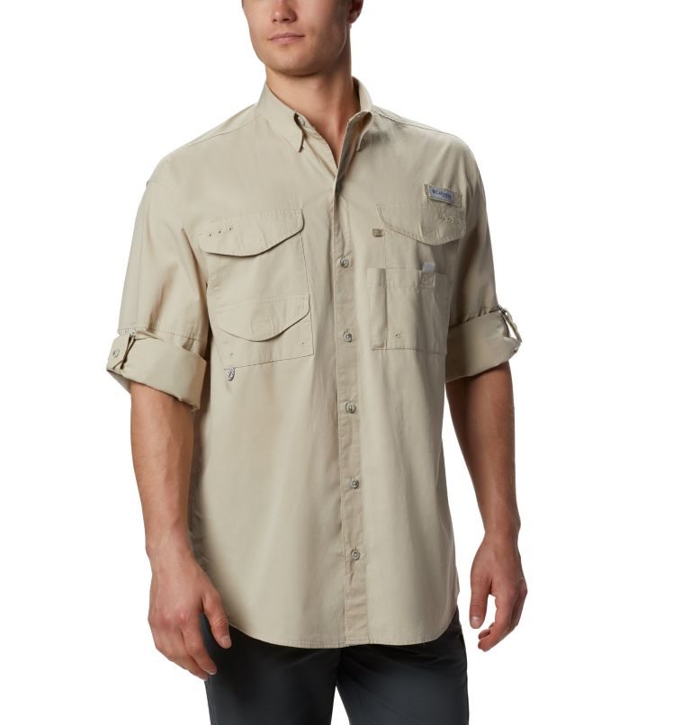 Men's Columbia PFG Bonehead Long Sleeve Shirts Khaki | CA-SA3C1