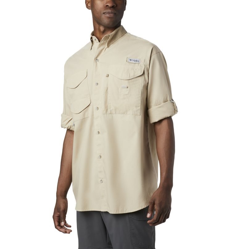 Men's Columbia PFG Bonehead Long Sleeve Shirts Khaki | CA-SA3C1