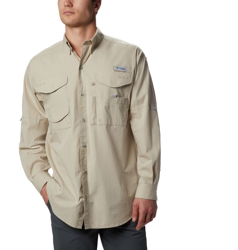 Men\'s Columbia PFG Bonehead Long Sleeve Shirts Khaki | CA-SA3C1