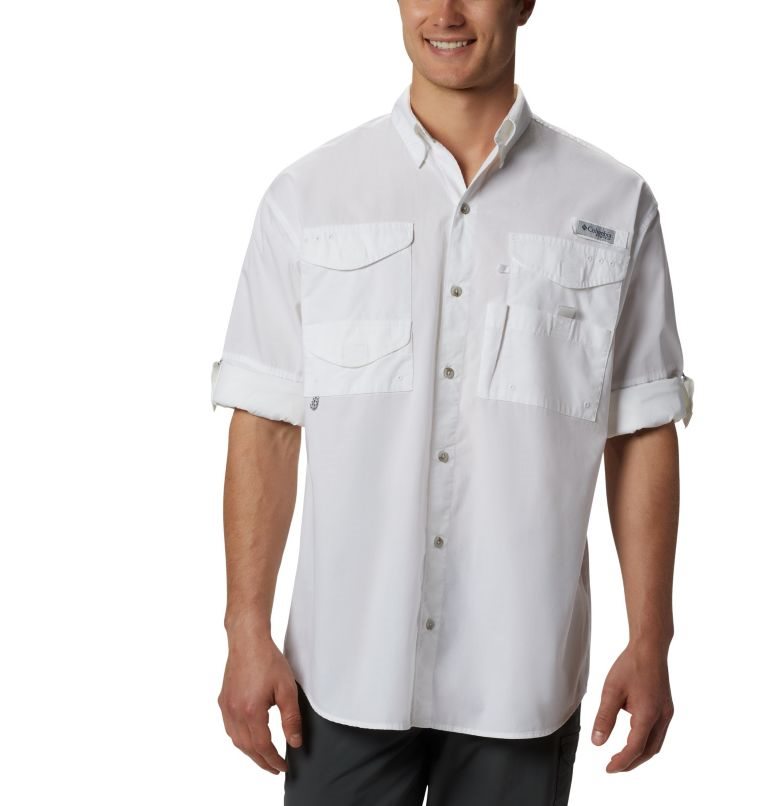 Men's Columbia PFG Bonehead Long Sleeve Shirts White | CA-T15L3