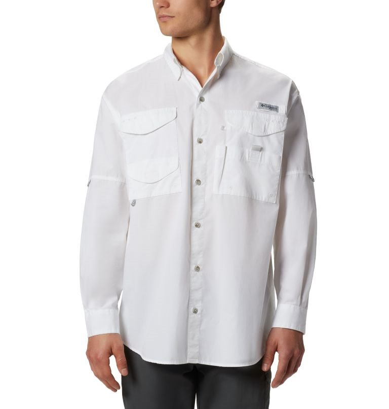 Men\'s Columbia PFG Bonehead Long Sleeve Shirts White | CA-T15L3