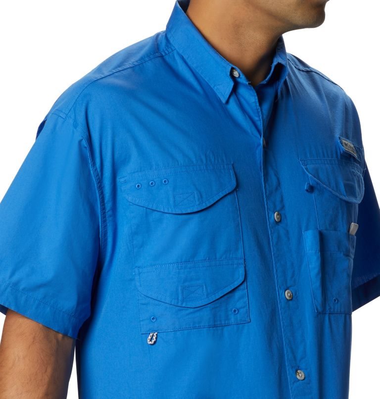 Men's Columbia PFG Bonehead Short Sleeve Shirts Blue | CA-B8463