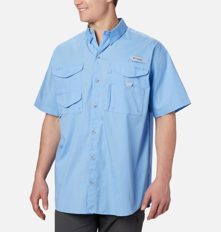 Men\'s Columbia PFG Bonehead Short Sleeve Shirts Light Blue | CA-G10L3