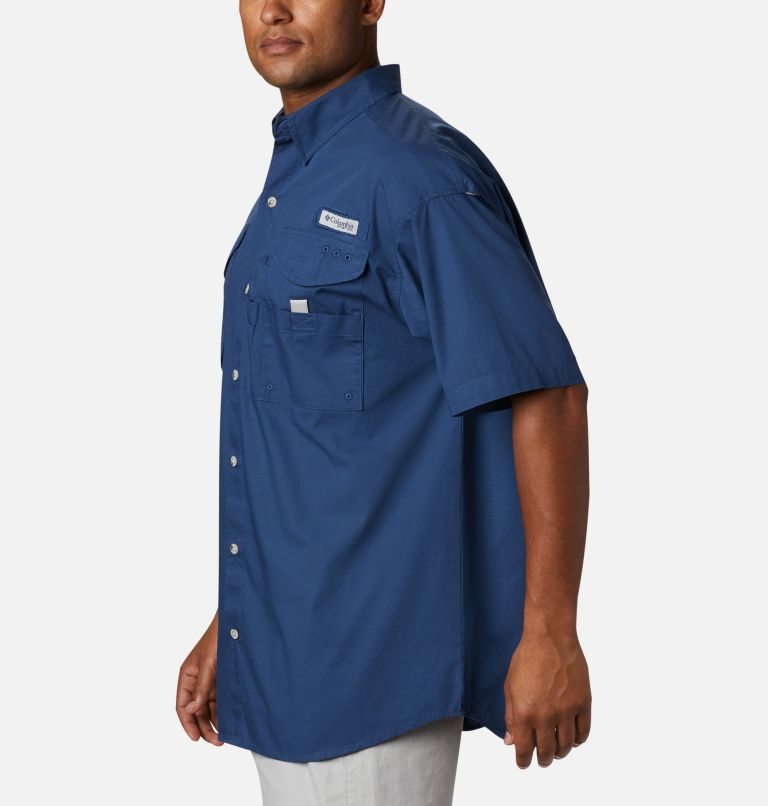 Men's Columbia PFG Bonehead Short Sleeve Shirts Navy | CA-H0168