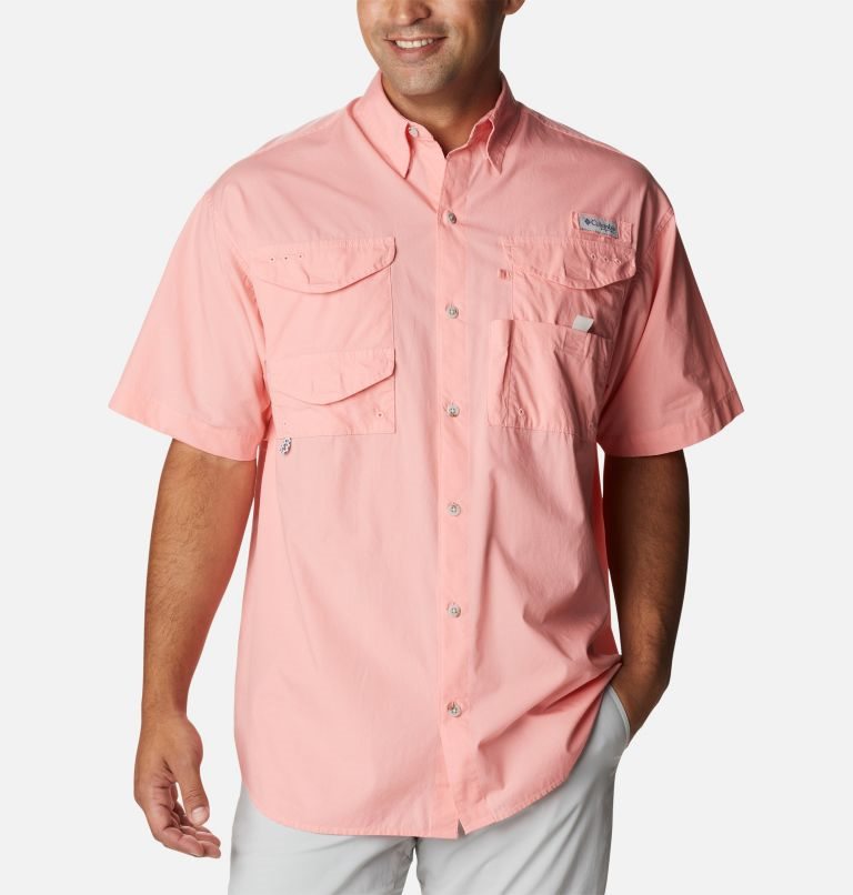 Men\'s Columbia PFG Bonehead Short Sleeve Shirts Pink | CA-S56L3