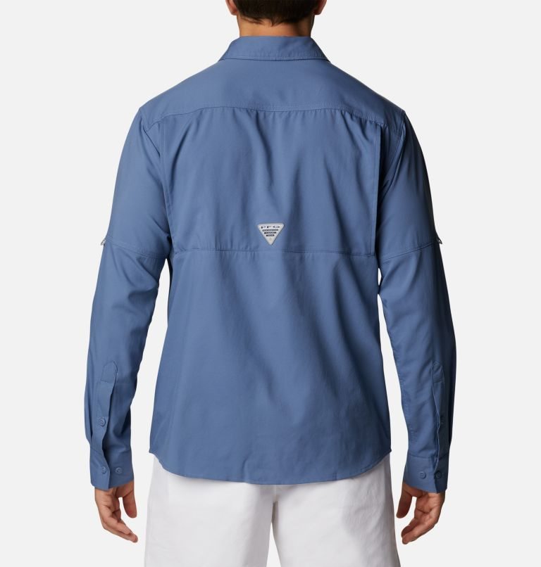 Men's Columbia PFG Drift Guide Woven Long Sleeve Shirts Blue | CA-N3AL5