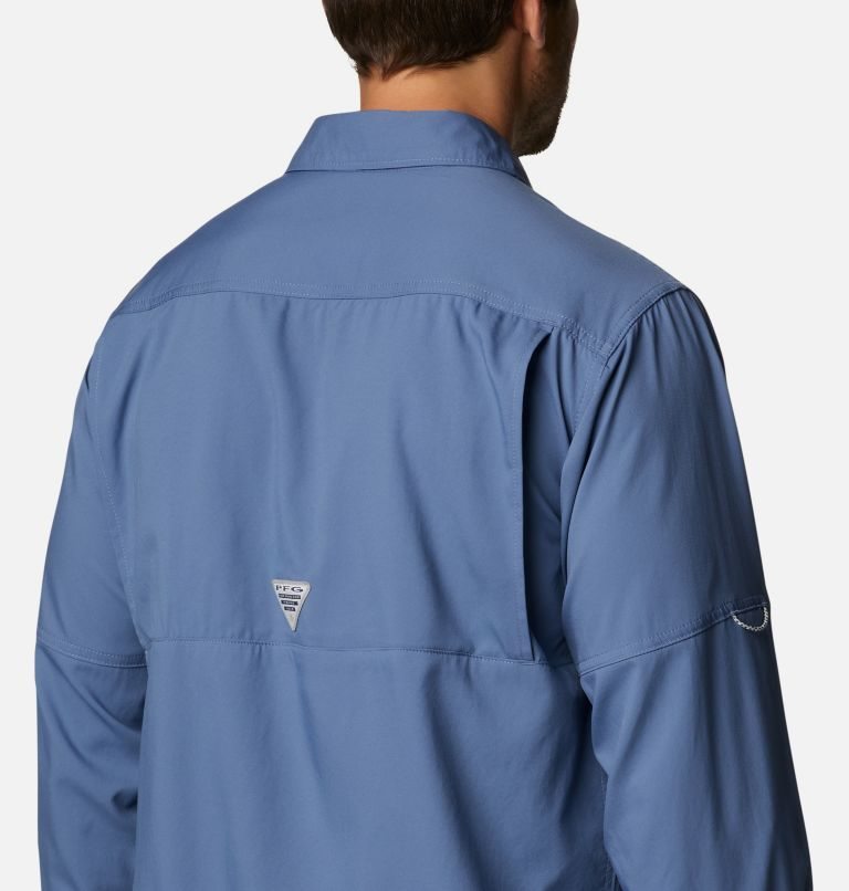 Men's Columbia PFG Drift Guide Woven Long Sleeve Shirts Blue | CA-N3AL5