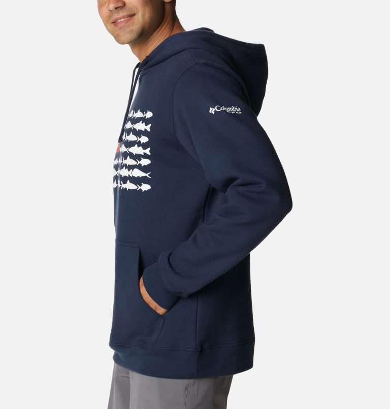 Men's Columbia PFG Fish Flag II Hoodie Navy | CA-Z5630