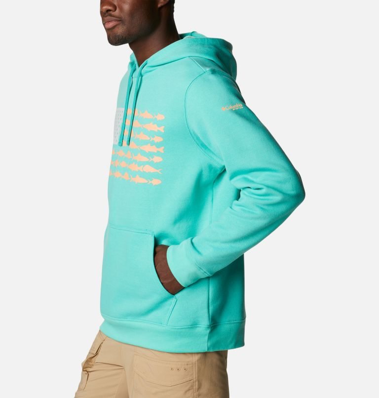 Men's Columbia PFG Fish Flag II Hoodie Turquoise | CA-T8L5A