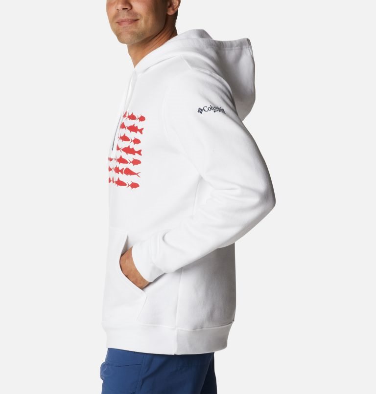 Men's Columbia PFG Fish Flag II Hoodie White | CA-K6180