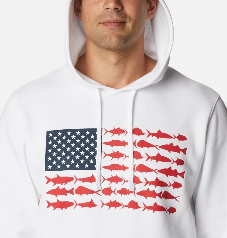 Men's Columbia PFG Fish Flag II Hoodie White | CA-K6180