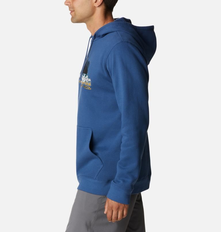 Men's Columbia PFG Fish Logo Hoodie Blue | CA-P65L4