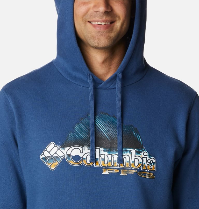 Men's Columbia PFG Fish Logo Hoodie Blue | CA-P65L4