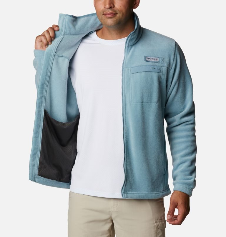 Men's Columbia PFG Grander Marlin MTR Fleece Jackets Turquoise | CA-J86LA