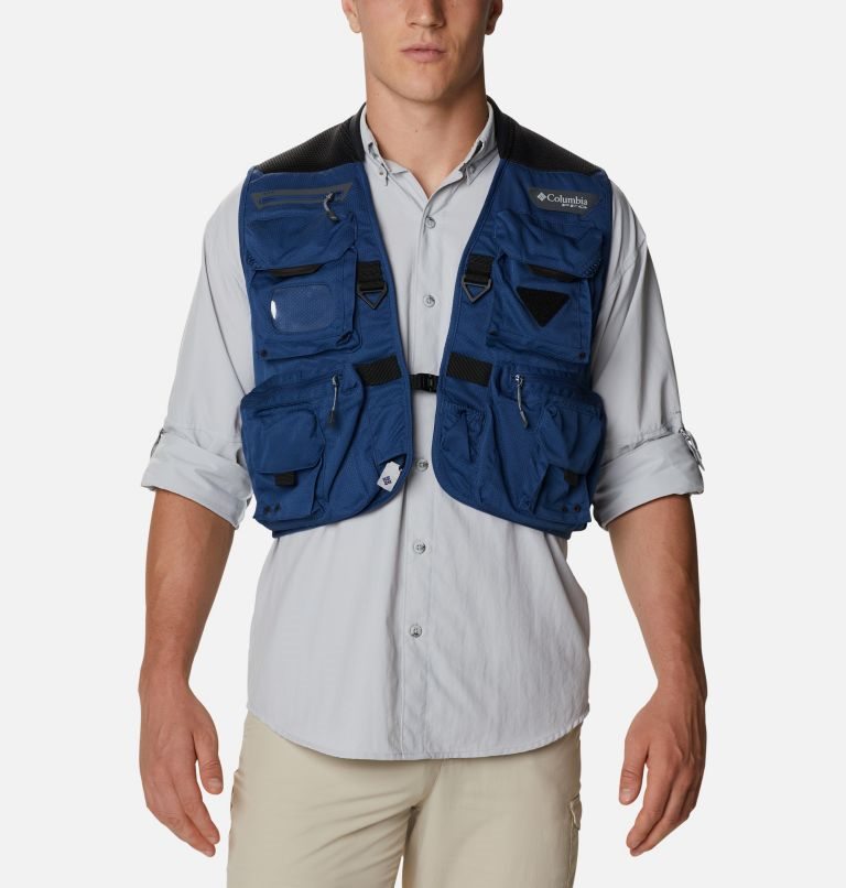 Men\'s Columbia PFG Henry’s Fork V Vest Navy | CA-W08C3