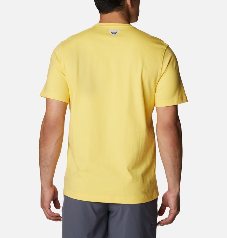 Men's Columbia PFG Icon Pocket T Shirts Yellow | CA-DA368