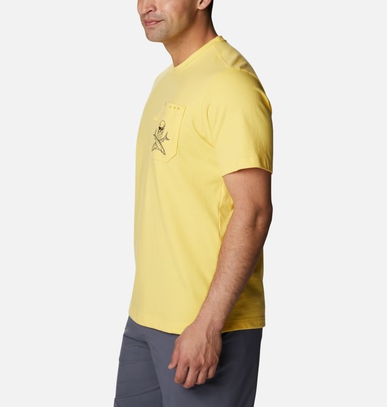 Men's Columbia PFG Icon Pocket T Shirts Yellow | CA-DA368