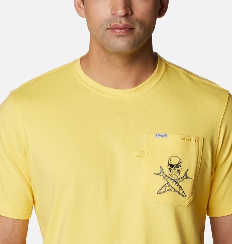 Men's Columbia PFG Icon Pocket T Shirts Yellow | CA-DA368