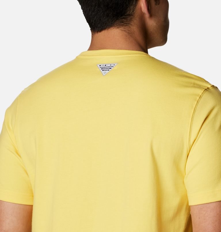 Men's Columbia PFG Icon Pocket T Shirts Yellow | CA-DA368