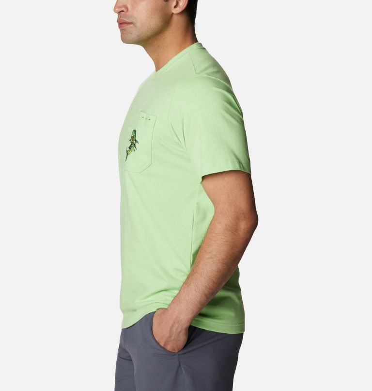 Men's Columbia PFG Icon Pocket T Shirts Green | CA-K4L60